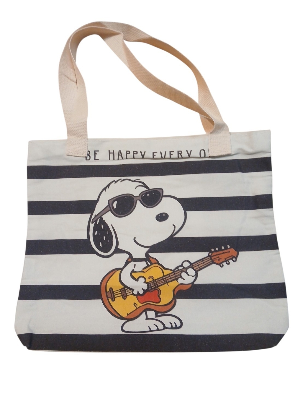 Peanuts - ECO Friendly Large Canvas Tote Bag, Snoopy Playing Blues on His Guitar